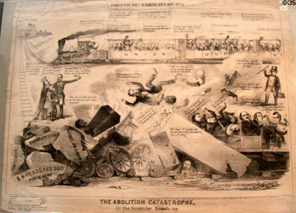 Political cartoon Abolition Catastrophe (1864) at Cleveland History Center. Cleveland, OH.