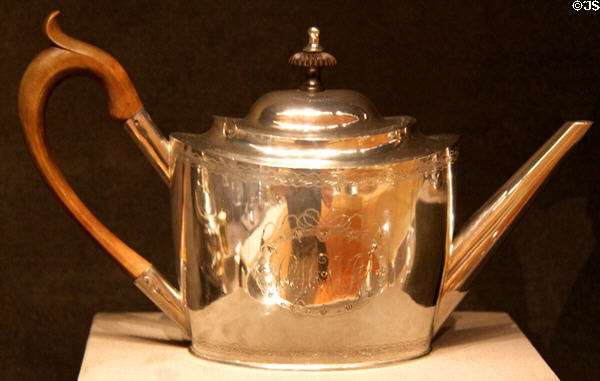 American silver teapot (1790-1810) by Ebenezer Moulton at Cleveland Museum of Art. Cleveland, OH.