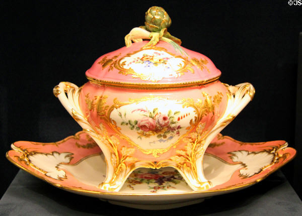 Pink porcelain with artichoke handle tureen (1757) by Vincennes-Sèvres Porcelain of France at Cleveland Museum of Art. Cleveland, OH.