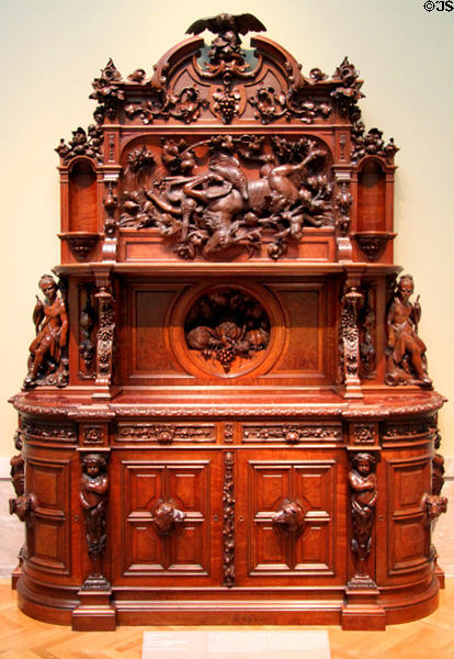 American sideboard carved with hunting scenes (c1855) attrib. to Joseph Alexis Bailly at Cleveland Museum of Art. Cleveland, OH.