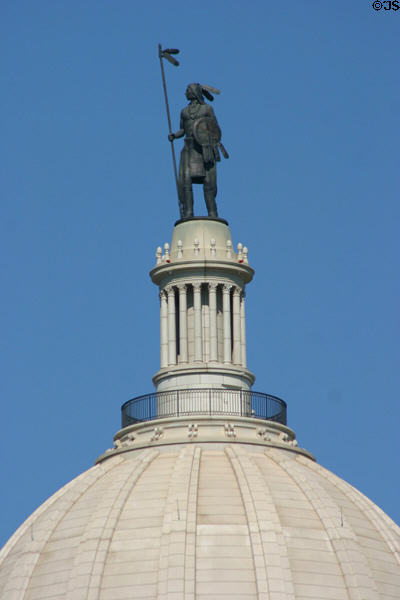 Bronze Native American Guardian atop Oklahoma State Capitol dome by Enoch Kelley Haney, a full-blooded Seminole Creek. Oklahoma City, OK.