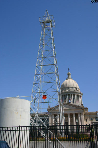 Oil derrick & well on Oklahoma Capitol grounds. Oklahoma City, OK.