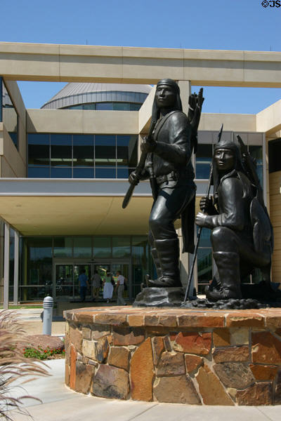 Sculpture group of Native Americans at entrance of Oklahoma History Center. Oklahoma City, OK.