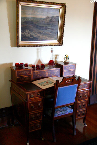Inlaid desk in back parlor of Flavel House. Astoria, OR.