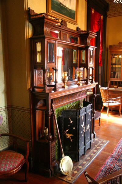 Fireplace in library of Flavel House. Astoria, OR.