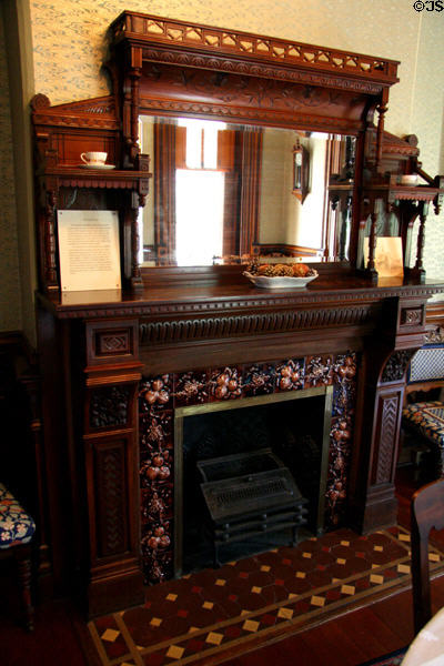 Fireplace in dining room of Flavel House. Astoria, OR.