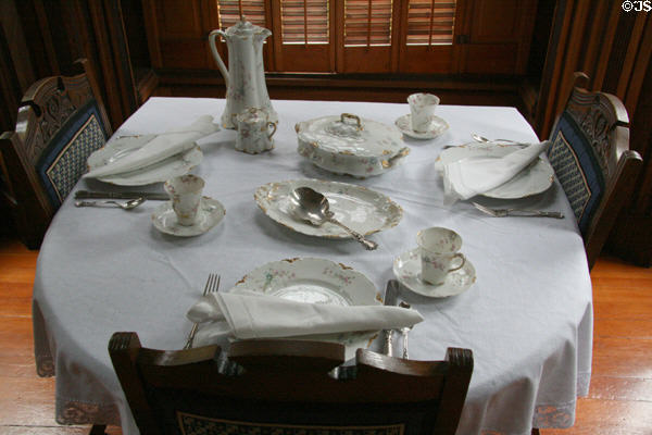 Table setting in breakfast nook of Flavel House. Astoria, OR.
