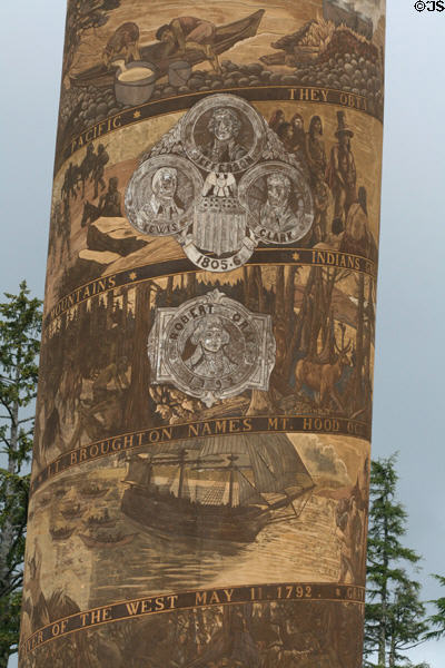 Frieze of Astoria Column from Robert Gray (1792) to Lewis & Clark era (1805-6). Astoria, OR.