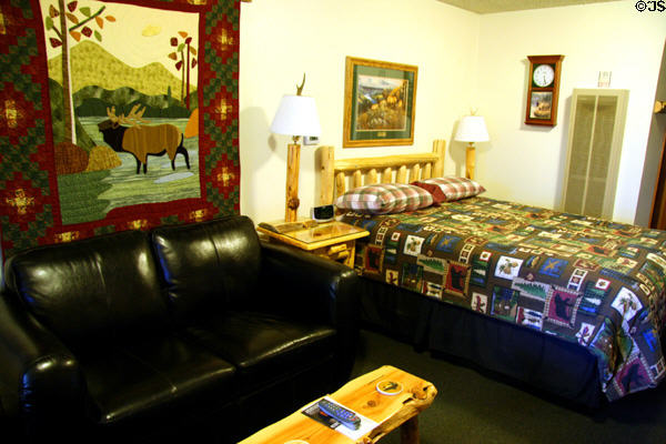 Room in Woodsman Country Lodge with countryside motif. Crescent, OR.