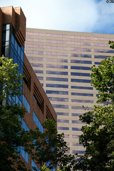 Modern brick building & U.S. Bancorp Tower. Portland, OR.