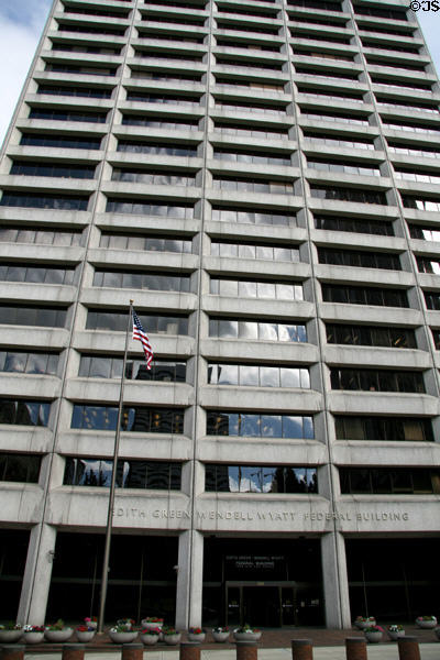 Green-Wyatt Federal Building & Justice Center (1975) (18 floors) (SW 3rd Ave.). Portland, OR. Architect: Cutler Anderson Architects + SERA Architects.