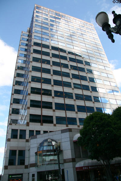 Checkered facade of Bank of America Center. Portland, OR.