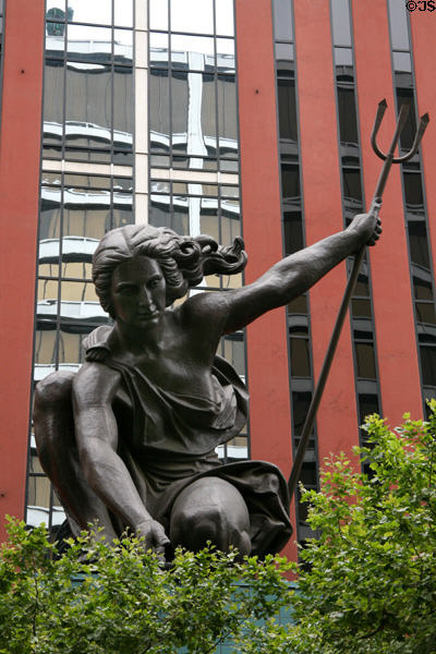 Portlandia statue with trident by Raymond Kaskey, (copyrighted by artist 1985). Portland, OR.