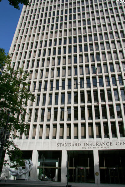 Lower level facade of Standard Insurance Center. Portland, OR.