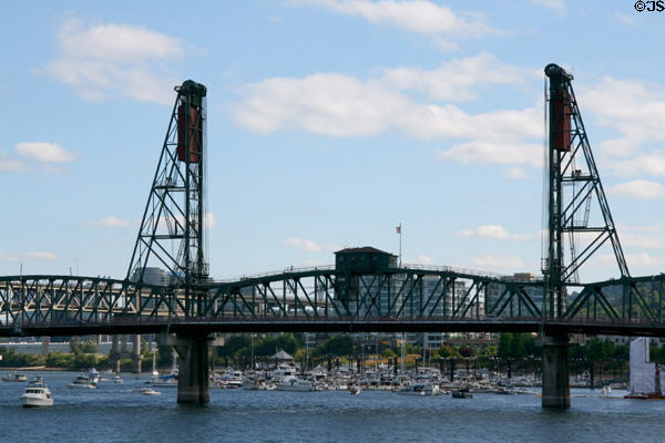 Lift section of Hawthorne Bridge over Willamette River. Portland, OR.