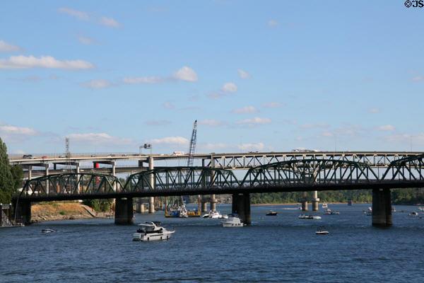 Hawthorne & Interstate 5 Bridges over Willamette River. Portland, OR.