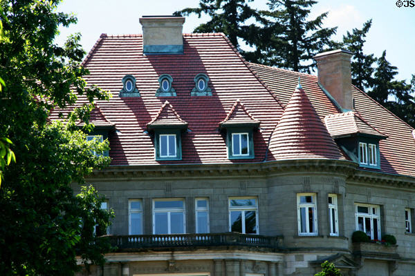 Roofline of Pittock Mansion. Portland, OR.
