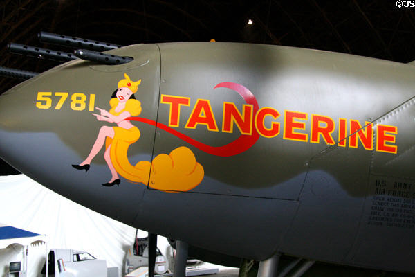 Nose art of Lockheed P-38 Lightning (1944) at Tillamook Air Museum. Tillamook, OR.