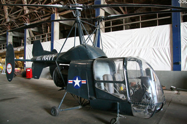 Kaman HTK-1 helicopter with double rotors (1950) at Tillamook Air Museum. Tillamook, OR.