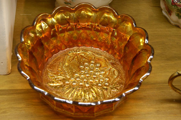 Carnival glass bowl at Tillamook Pioneer Museum. Tillamook, OR.