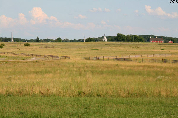 View across battle field from Confederates on Seminary Ridge to Union lines at Gettysburg National Military Park. Gettysburg, PA.