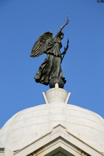 Sculpted winged victory atop Pennsylvania monument at Gettysburg National Military Park. Gettysburg, PA.