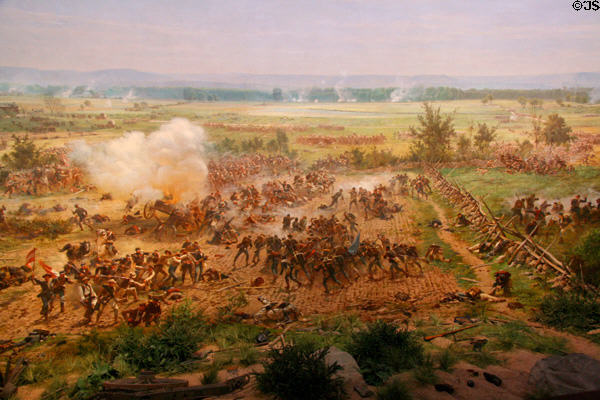 Gettysburg battle cyclorama scene of Rebel troops charging. Gettysburg, PA.