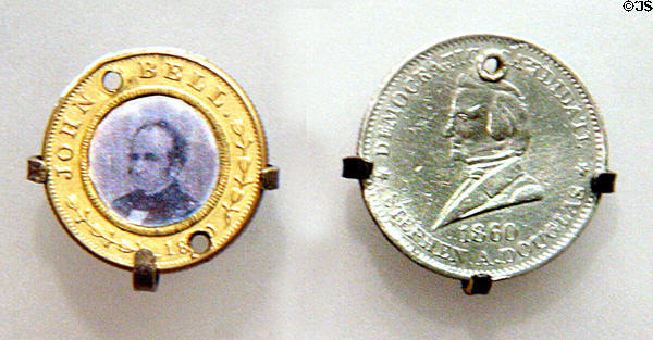 Stephen A. Douglas & John Bell presidential campaign medals (1860) at Gettysburg NPS Museum. Gettysburg, PA.