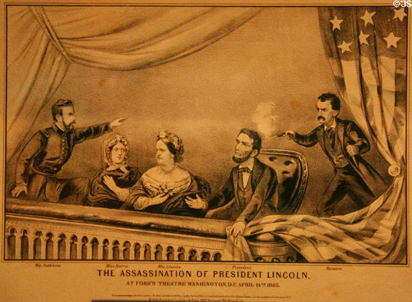 Graphic of Lincoln's assassination (April 14, 1865) by Currier & Ives at Gettysburg NPS Museum. Gettysburg, PA.