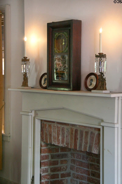 Mantle clock & fireplace in living room of Shriver House Museum. Gettysburg, PA.