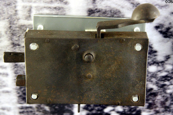Door lock (c1840s) from Thompson House removed so door could be used as map table at Lee's Gettysburg Headquarters Museum. Gettysburg, PA.