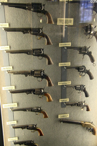 Collection of Civil War revolvers at Lee's Headquarters Museum. Gettysburg, PA.