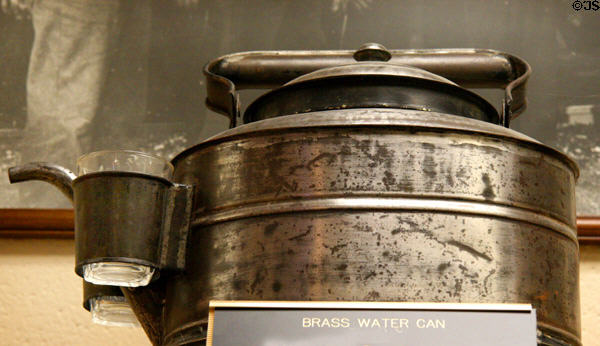 Railroad brass water can for crew at Lincoln Train Museum. Gettysburg, PA.