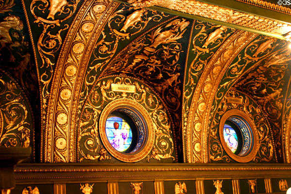 Green & gold ceiling of Senate Chamber of Pennsylvania Capitol. Harrisburg, PA.