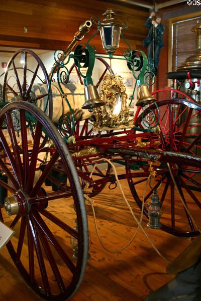 Washington hand-pulled hose carriage (c1880s) in Harrisburg Fire Museum carried 1000 ft of hose. Harrisburg, PA.