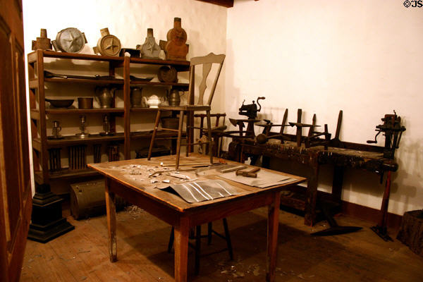 John Getz tin & coopersmith shop (1810-42) from Lancaster, PA, in Pennsylvania State Museum. Harrisburg, PA.