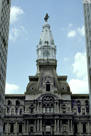 Philadelphia City Hall (1901) (9 floors) (Broad & Market Streets). Philadelphia, PA. Style: Second Empire. Architect: John J. McArthur, Jr.. On National Register.