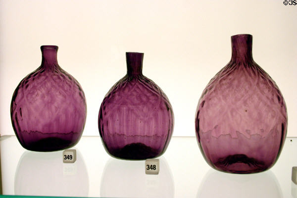Pocket Bottles (c1765-74) by Stiegel's American Flint Glass Co. of Manheim, PA, at Philadelphia Museum of Art. Philadelphia, PA.