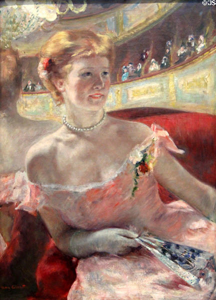 Woman with Pearl Necklace in a Loge (1879) by Mary Cassatt at Philadelphia Museum of Art. Philadelphia, PA.