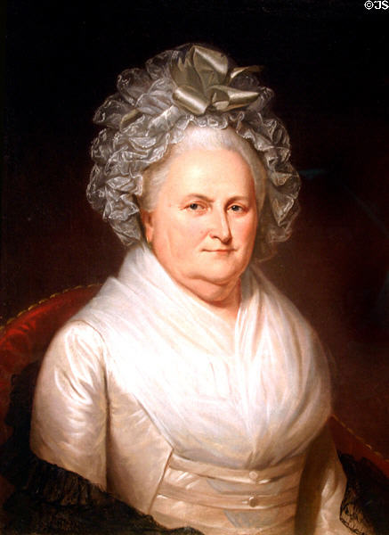 Portrait of Martha Curtis Washington (1795) by Charles Willson Peale in National Portrait Gallery. Philadelphia, PA.