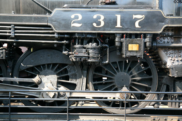 Drive wheels of Canadian Pacific steam locomotive 2317 at Steamtown. Scranton, PA.
