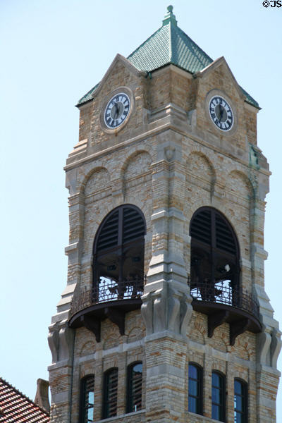 Tower of Lackawanna County Courthouse with unusual round platform. Scranton, PA.