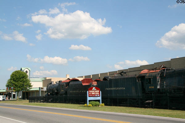 Steam locomotives outside Railroad Museum of Pennsylvania. Strasburg, PA.