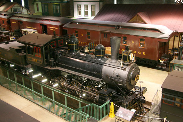 PRR Steam Locomotive #1187 (1888) & antique rail cars at Railroad Museum of Pennsylvania. Strasburg, PA. On National Register.