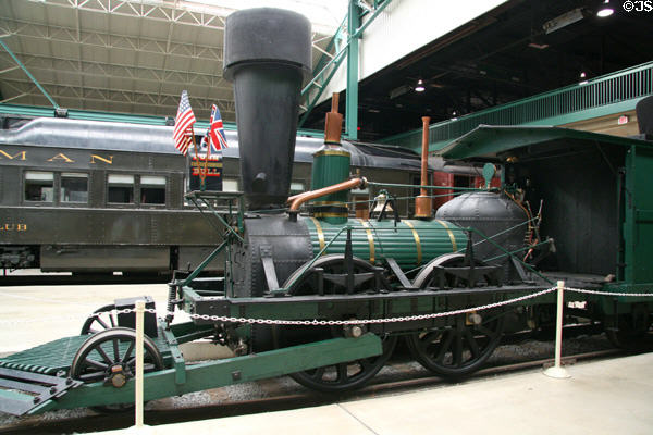 Replica of John Bull locomotive (original 1831) made for New York World's Fair (1940) by PRR at Railroad Museum of Pennsylvania. Strasburg, PA.