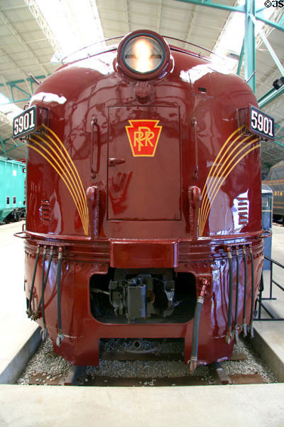 Nose of Diesel-electric locomotive PRR #5901 (1945) at Railroad Museum of Pennsylvania. Strasburg, PA.
