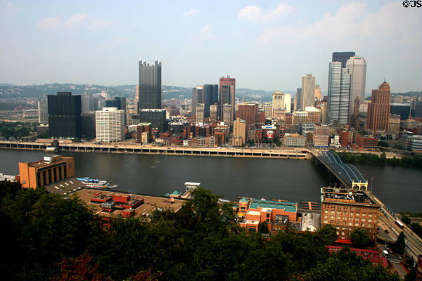 Skyline of Pittsburgh from observation deck of Monongahela Incline Railroad. Pittsburgh, PA.