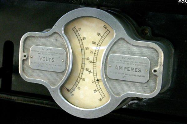 Volt & Amp meters on S.R. Bailey Electric Phaeton (1909) at Frick Mansion Auto Collection. Pittsburgh, PA.
