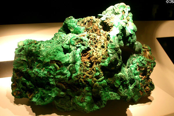 Malachite in mineral gallery of Carnegie Museum of Natural History. Pittsburgh, PA.