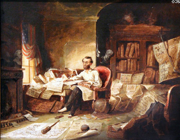 Abraham Lincoln Writing the Emancipation Proclamation painting (1863) by David Gilmour Blythe at Carnegie Museum of Art. Pittsburgh, PA.